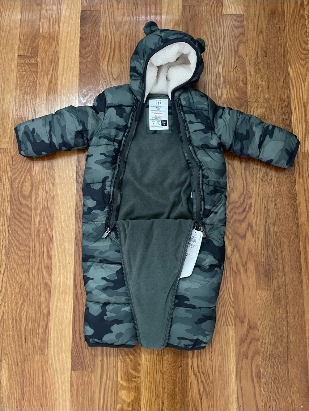GAP Green Camouflage Baby Snowsuit